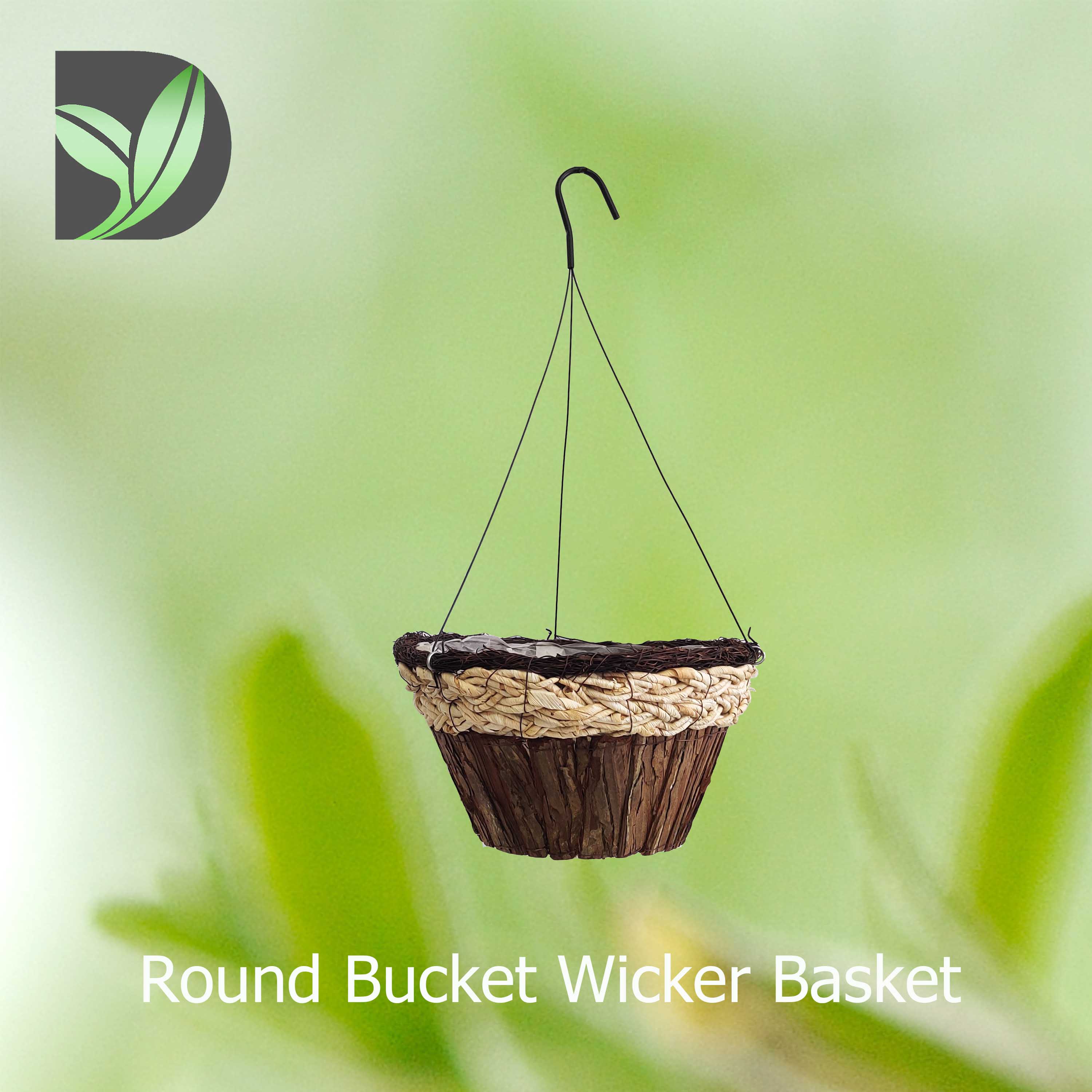 Fir Tree Bark Round Bucket Wicker Basket
