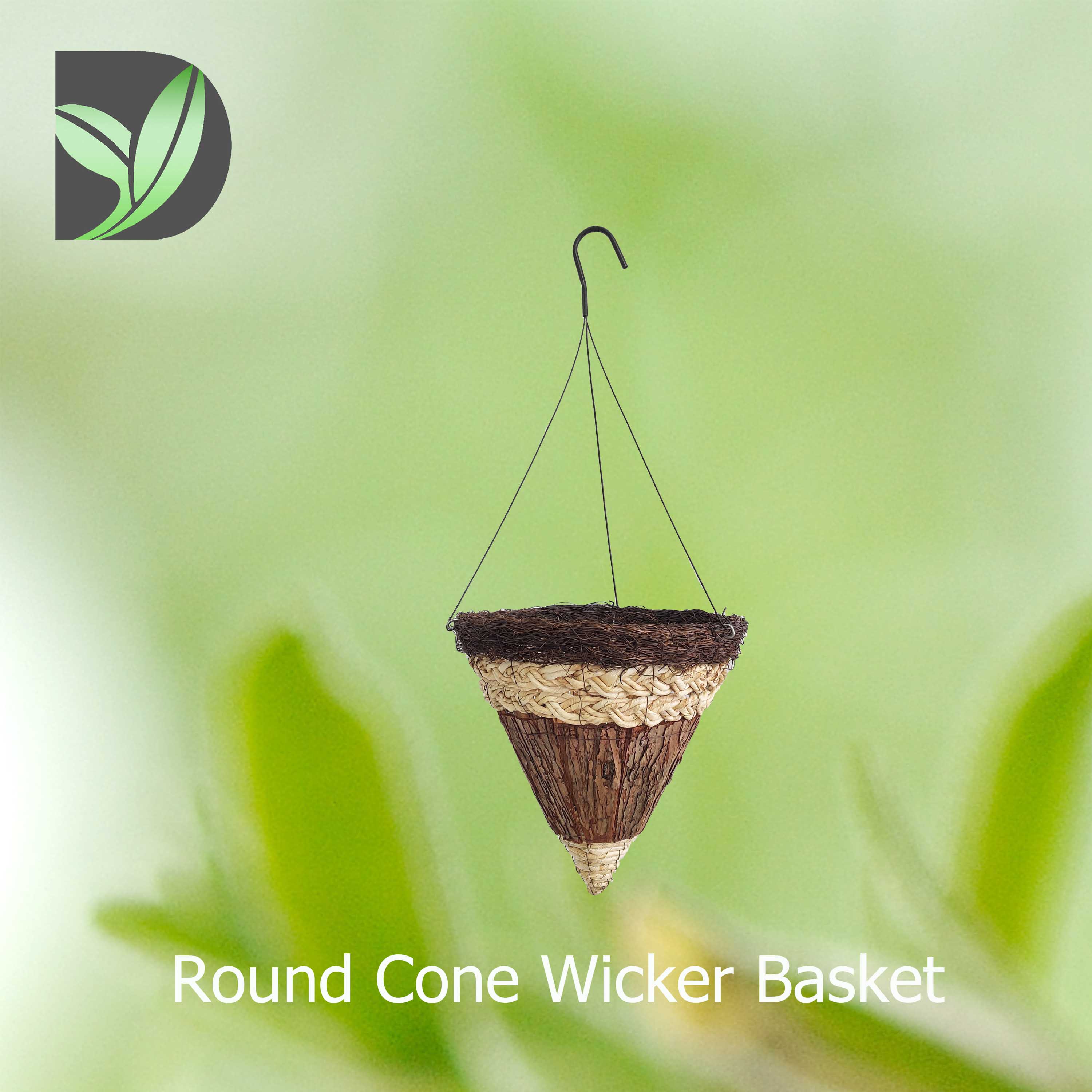 Fir Tree Bark Round Cone Wicker Basket